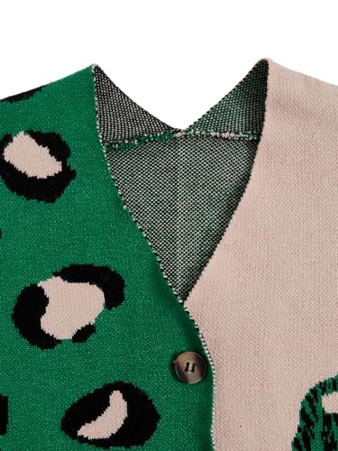 WDIRARA Girl's Leopard Animal Print Button Down Cardigan Sweater Color Block V Neck Knit Outerwear3