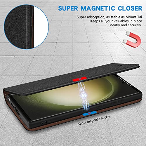 Image of ZZXX for Galaxy S23 Ultra Wallet Case Strong Magnetic 6.8 inch,Black