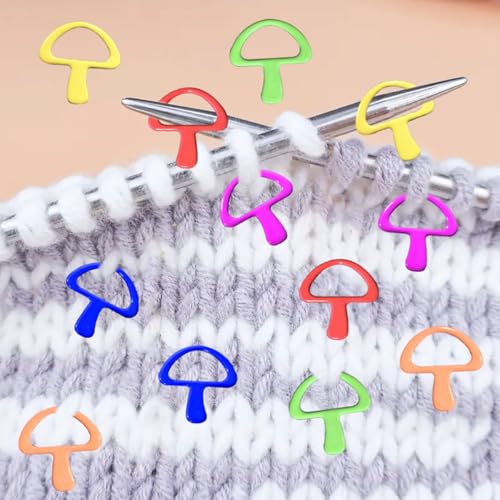 Image of ZHENZHIZHE US 10.75 Colorful Ring Stitch Markers, 60 pcs Cute Mushroom Shaped Magnetic Steel Ring Fixed Markers for Knitting and Crocheting