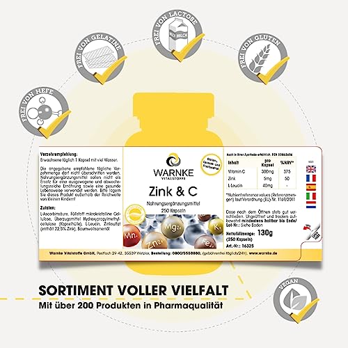 Vitamin C und Zink Kapseln von Warnke Vitalstoffe, 250 Stück