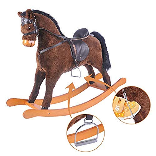 labebe Child Rocking Horse Toy, Stuffed Animal Rocker Toy, Brown Rocking Horse with Bridle for
