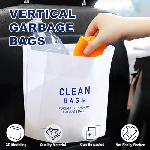 Image of 60 Pack Leakproof Disposable Car Garbage Bags, Stand Stick Dual-Use Car Trash Bags Disposable, Self-adhesive Large Capacity Garbage Bag for Car,Travel,Kitchen (60)