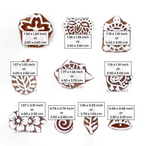 Image of Hashcart | Set of 10 | Wooden Multi Design & Floral Shapes baren for Block Printing | Wooden Stamps for Project Making | Fabric Textile Designing | Scrapbooking | Clay | Pottery Craft