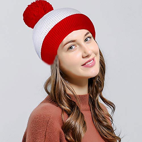 1 Pack Pom Pom Cuff Beanie Costume Hats Halloween Costume Red White Pom Pom Beanie Hat Christmas Cuff Knit Hat