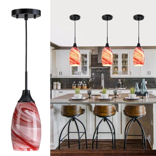 Image of Viinew Mini Glass Pendant Light,Burgundy Marble Glass Hanging Light