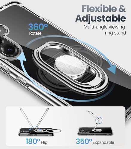 Image of SHIELDS UP for Galaxy S26 Back Cover with Stand, Samsung S26 Case Clear with Double Ring Holder [Adjustable & Foldable] Shockproof Protective Cover for Samsung Galaxy S26, Clear