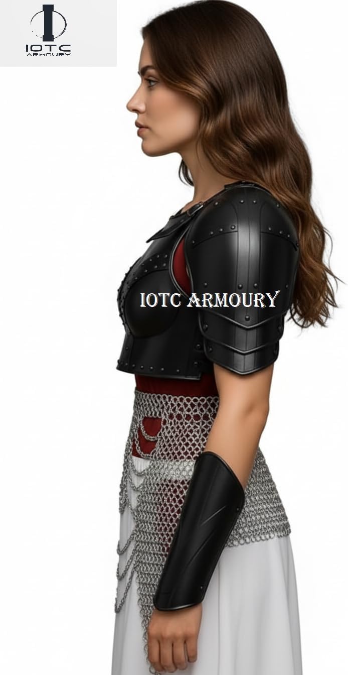 Medieval Brave Lady Armor Costume Handmade Chainmail Tasset-Medieval Female Fantasy Armor for LARP, Cosplay & Renaissance Fairs-Halloween, Fantasy & Theme Party Costume Black