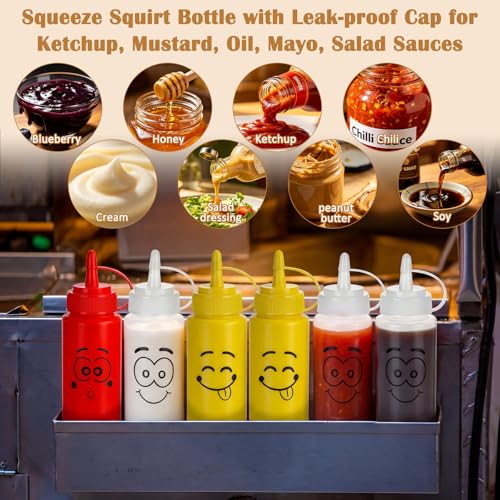 Image of 30 Pack 8 oz Condiment Squeeze Bottles Bulk Ketchup and Mustard Squeeze Bottles with Leak-proof Cap Smile Face Plastic Ketchup Dispenser Set for Kitchen Restaurant BBQ Grill Syrup Oil Salad Sauces