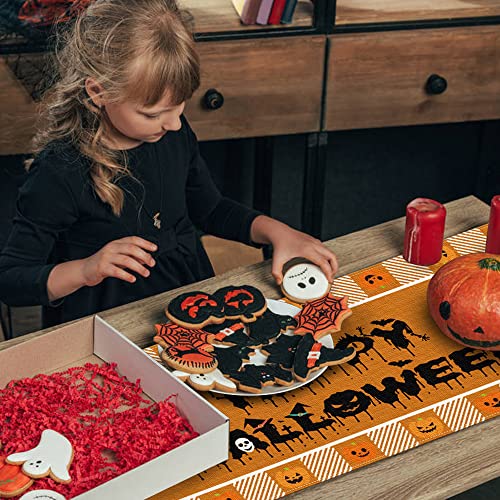 Nialnant Halloween Table Runners, Pumpkin Table Runner For Kitchen Dinner Table Farmhouse, Halloween Party Decoration Indoor, Orange & Black Buffalo Check Pattern - 13 X 72 Inch #TOP5