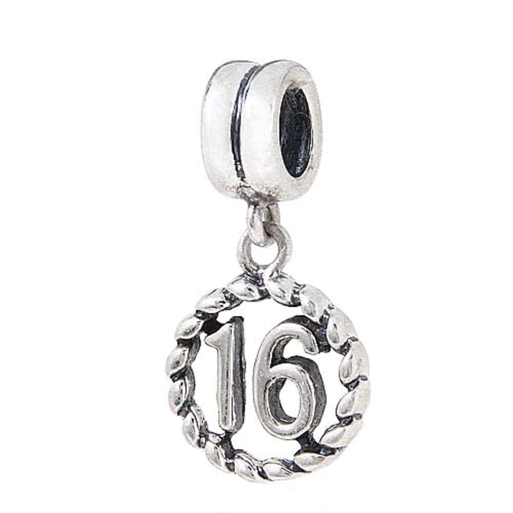SOUKISSSOUKISS Birthday,Anniversary Celebration Charm Bead Sterling Silver 925 for Charms Bracelet (16th)