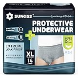 SUNKISS Super Soft Incontinence Underwear for Men, Daytime Disposable Adult Pull Ups, Mens Protective Diapers with Maximum Absorbency, XLarge, Grey, 14 Count