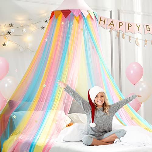 Loaol Rainbow Bed Canopy, Kids Canopy Princess Girls Fairy Dream Tent With 28 Multi-Colored, Crib Canopy Hanging Netting For Bedroom, Canopy Pink Dome Reading Corners Room With Stars Decor #TOP14