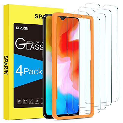 [4 Pack] OnePlus 6T Screen Protector, SPARIN [Tempered Glass] [Anti-Scratch] [High Definition] Screen Protector with Alignment Frame