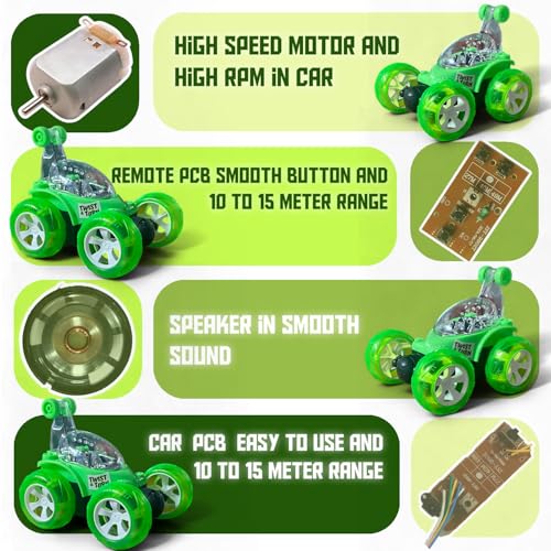 Image of Smartboy's 360-Degree Rotational High Speed 5 Way Remote Controlled Stunt Car Toy Vehicle with 3D Lightning and Musical for Boys Girls Kids - Rechargeable with USB Charging Cable (9802 - Green)