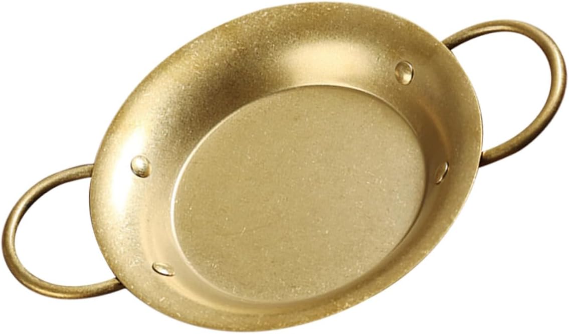 NUOBESTY Spanish Paella Pan 20.5cm Stainless Steel Dual-handle Flat Bottom Cooking Pan Vintage Gold for Home Seafood and Rice Dishes