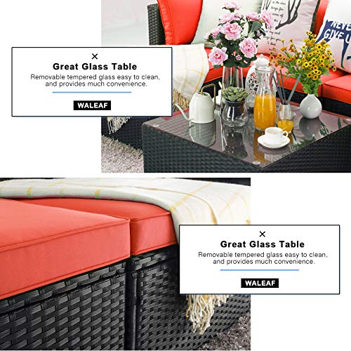 Waleaf 7 Pieces Outdoor Furniture Rattan Sectional Patio Sofa, Outdoor Indoor Backyard Porch Garden Poolside Balcony Wicker Conversation Set With Table (Red) #TOP1