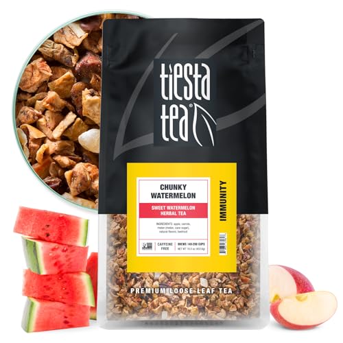 Image of Tiesta Tea - Chunky Watermelon, Loose Leaf, Sweet Watermelon Herbal Tea, Premium Non-Caffeinated Fruit Blend, Makes Hot or Iced & Brews Up to 200 Cups, 16oz Resealable Bulk Pouch
