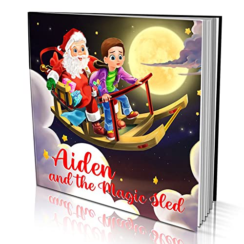 Personalized Story Book by Dinkleboo - The Magic Sleigh - for Kids Aged 0 to 8 Years Old - A Story About Your Child Building A Magic Sleigh - Smooth Satin Paper - Soft Cover (8