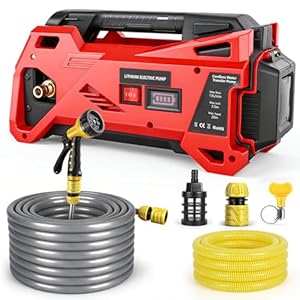 Zelfaanzuigende pomp, compatibel met Milwaukee 18 V Li-ion accu, 4,5 bar, draagbare, zelfaanzuigende waterpomp, irrigatiepomp met 10 m wateruitlaatslang, 3 meter waterinlaatslang (zonder batterij)