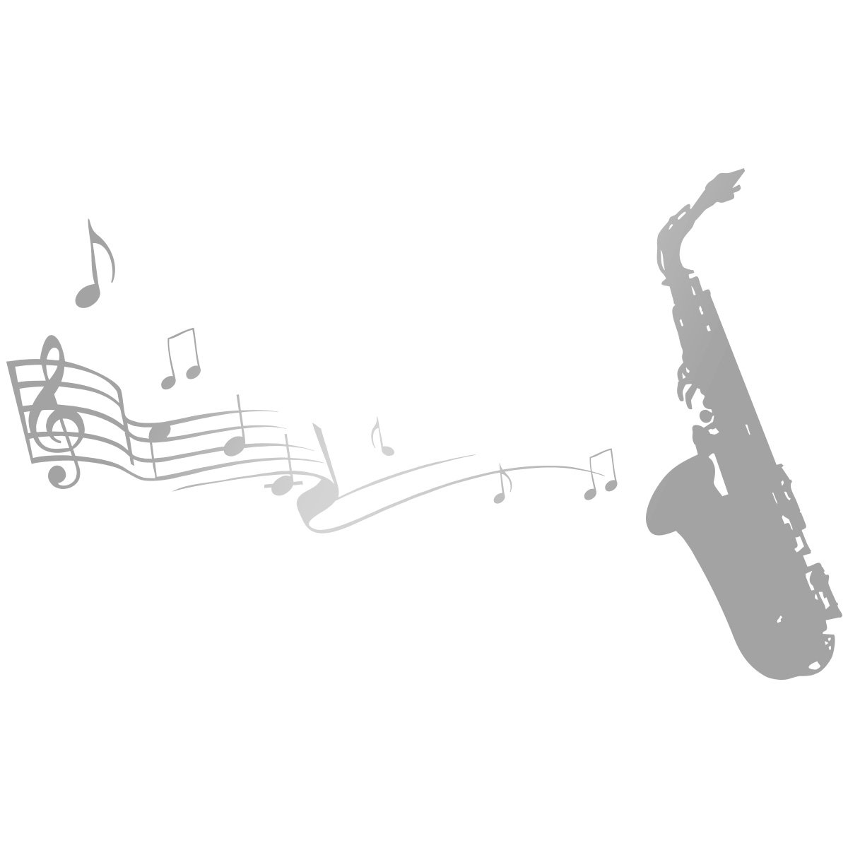 Wandtattoo Saxophon mit Musiknoten 100 x 60 cm Silber - erhältlich in 33 Farben