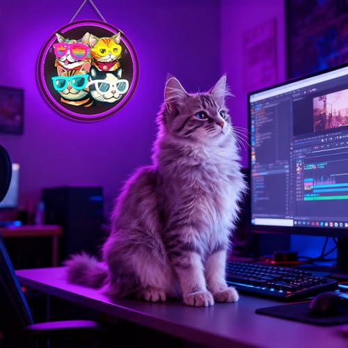 Image of Cats Neon Sign Playful LED Wall Decor for Cat Lovers, Pet Spaces & Animal Themed Rooms, USB-Powered with Adjustable Brightness, Multi-Cat Silhouette Design