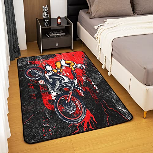Dirt Bike Area Rug Extreme Sports Living Room Rugs Racing Motocross Rider Red Indoor Floor Mat 100 * 150cm - Image 4