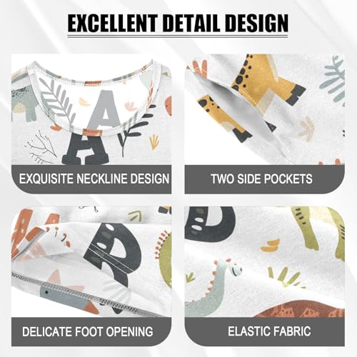 ALAZA Dinosaur Alphabet White Cute Pajamas Short Sleeve 2 Piece Sleepwear Top and Bottom Pajama Set Unisex4