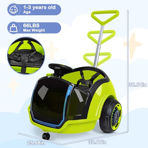 Image of ANPABO 3-in-1 Electric Push Car for Kids 1.5-3, 360 Spin, Green