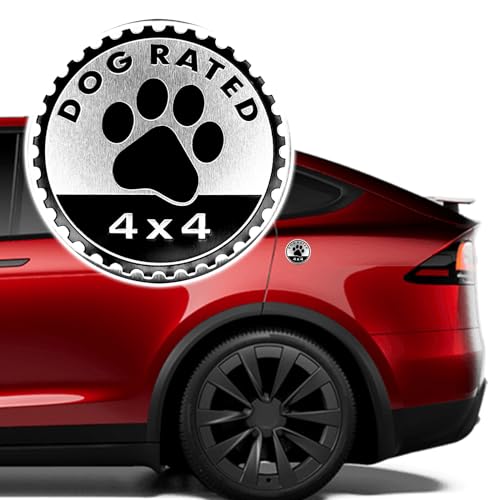Image of Dogs Badge Rated Car Emblem, 4 x 4 3D Metal Automotive Badges, Car Exterior Accessories Round Emblems Decals Stickers Compatible with Jeep Wrangler Grand Cherokee Renegade (Dogs), silver