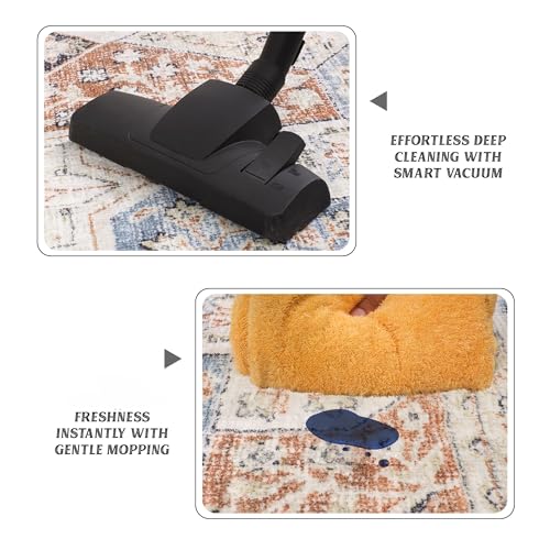 Hafaa Machine Washable Bedside Small Rug 40x60 cm - Soft Short Pile Abstract Area Rugs For Bedroom Entrway Non Slip Floor Carpet Traditional Vintage Cashmere Door Mat For Kitchen Bathroom, Coastal - Image 2