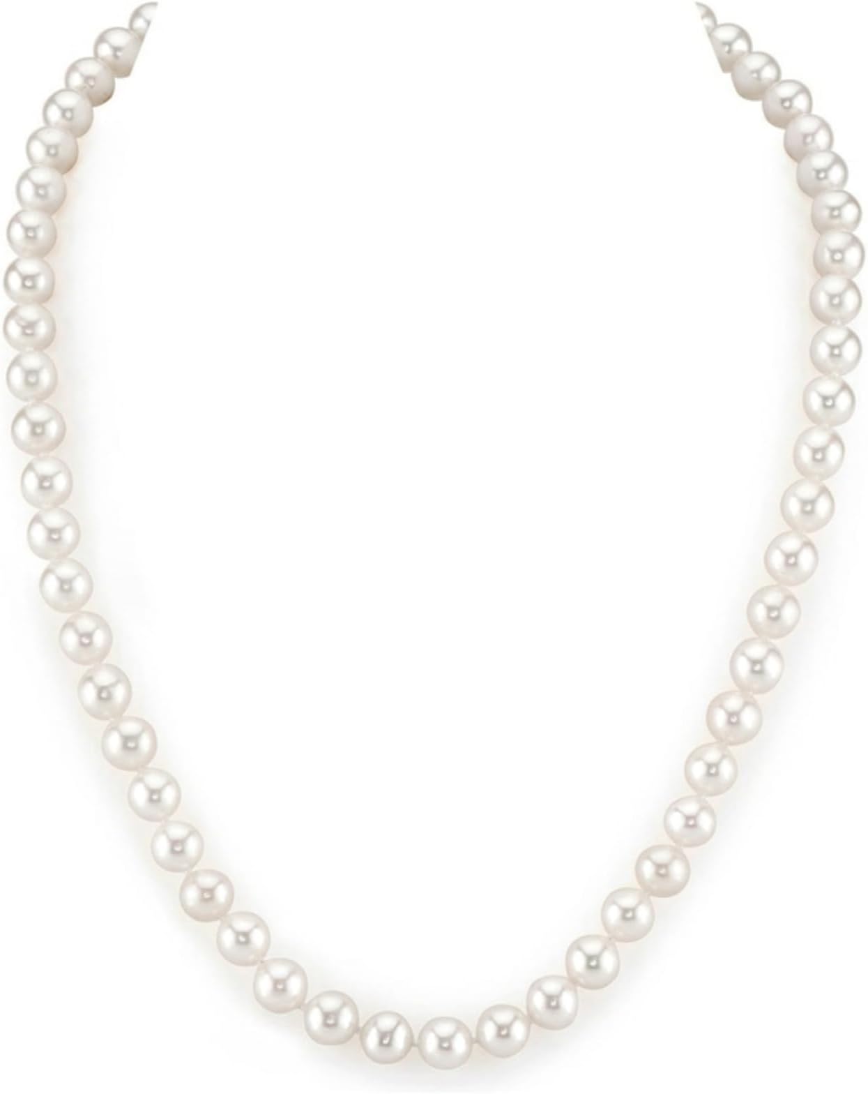 The Pearl Source Real Freshwater Pearl Necklace for Women, Genuine Cultured White Pearls, Classic Single Strand Pearl Necklace, Sterling Silver Fishhook Clasp, Fine Jewelry Gift