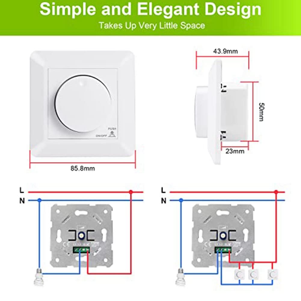 Booso Dimmer LED Gradateur encastrable 5-300 W Variateur LED pour LED Dimmable et Halogène