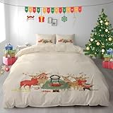 LLSZAHD Weihnachten Bettwäsche 200×200cm, Weihnachtsrentiere Muster bettwäsche-Sets, Mikrofaser Bettbezug mit Reißverschluss und Kissenbezug 80×80cm