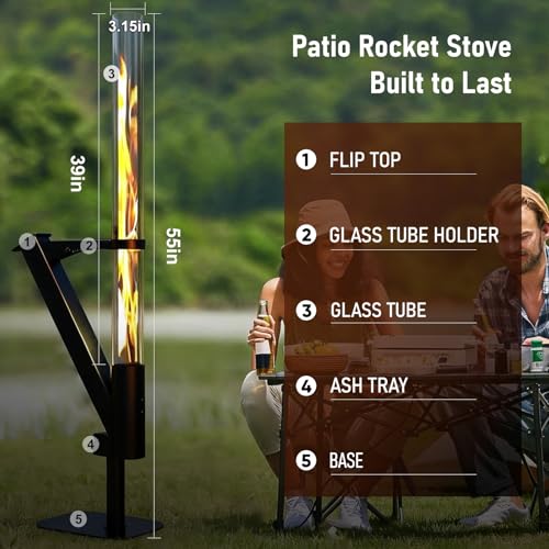 Image of Rayzi New Rocket Stove 55 Inch, Smokeless Wood Pellet Patio Heater, Wood Pellet Fire Pits for Outside, Portable Pellet Heater for Patio /Garden /Backyard /Outside Restaurant /Bonfire Party /Beach