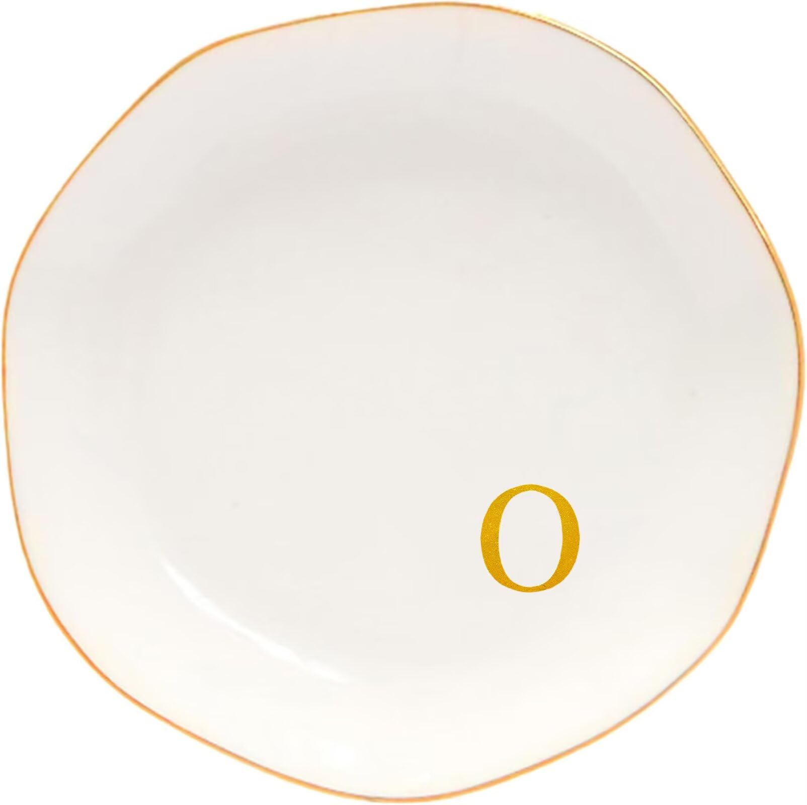Ceramic Jewelry Tray Initial Ring Dish Personalized C-Monogrammed Engagement Wedding Gifts, for Birthday Mother's Day Christmas for Women, Ceramic White 4.75" (O)