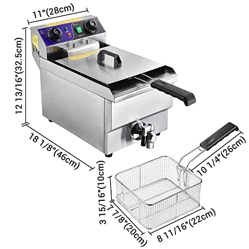 Commercial Grade 430 Stainless Steel Construction Single Tank Restaurant Deep Fryer With Timer And Heavy Duty Copper Oil Releasing Faucet #TOP1
