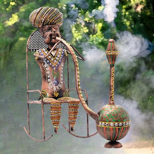Image of Kraftskala Ethinc Villager on Chair 16 inch Large Metal Decor Showpiece for Living Room Showcase, Tabletop Decor, Traditional Rajasthani Decorative Showpiece
