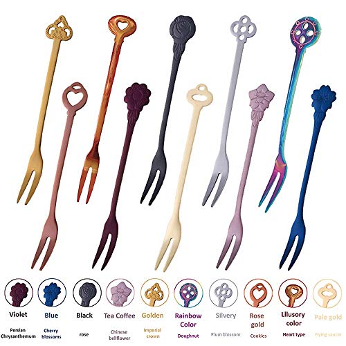 Youdepot 10 color stainless steel Creative Cake Fruit fork ï¼ŒDessert fork- Great for Tastings, Cakes, and Using in Home, Kitchen, or Wedding Party .