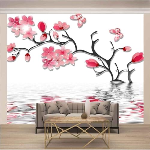 YueMingDi Papel Pintado 3D Sofá De La Sala De Estar Flor Roja Flor Rama Del Árbol Paisaje Decoración Creativa De La Sala De Estar-300Cm×210Cm