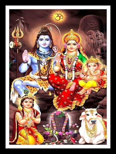 God Shiva Family, Lord Siva Parvati Family Digital Print Poster Frame, Religious Wall Decor, Small Size, 8 x 6 Inch, Wall Hang