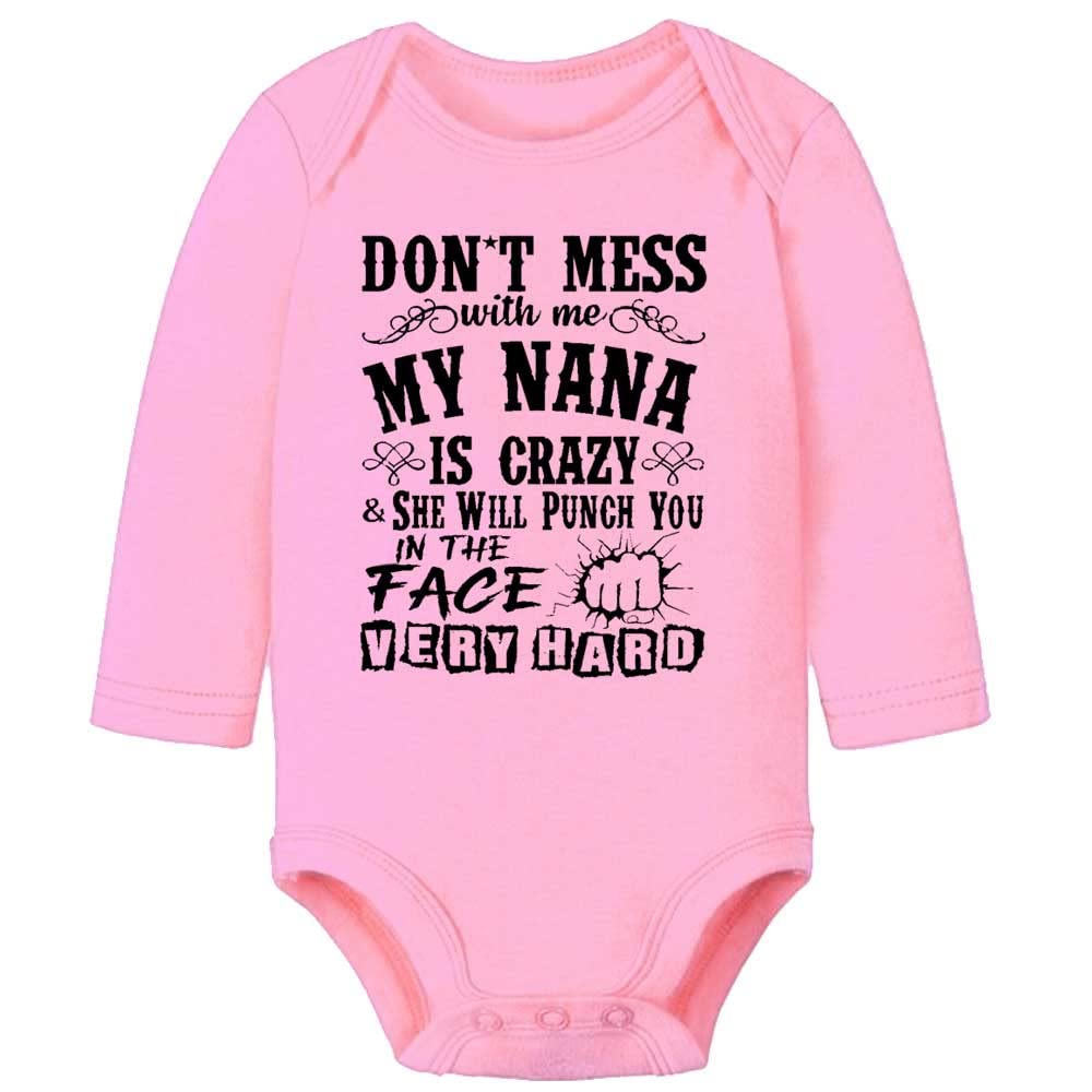 GKrepps Don’t Mess With Me,My Nana Is Crazy Creeper Long Sleeve Romper Baby SOft