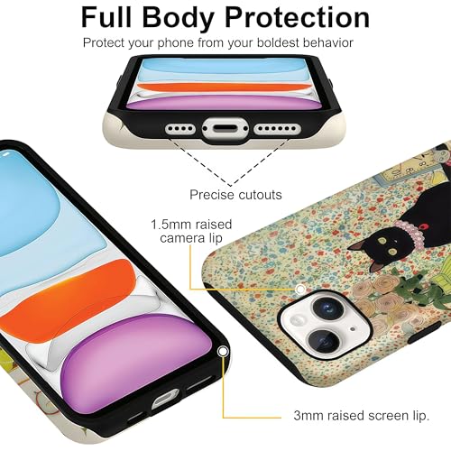 Coque iPhone 15 antichoc chat floral résistante aux rayures - 4