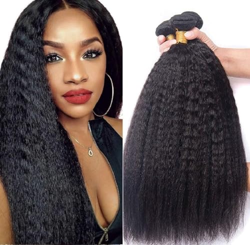 Tissage Bresilien en lot Cheveux Humains Vierges Tissage Cheveux Naturels Kinky Straight Yaki Raide Mèches Tissage Naturel Cheveux Humain (8 8 8 Pouces) 300g