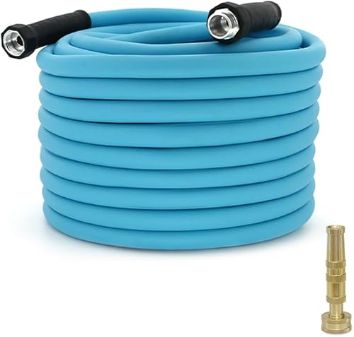 TOPSCOPE Manguera de jardín de 100 pies con boquilla de manguera giratoria, manguera de agua resistente de 58 pulgadas x 100 pies para riego de