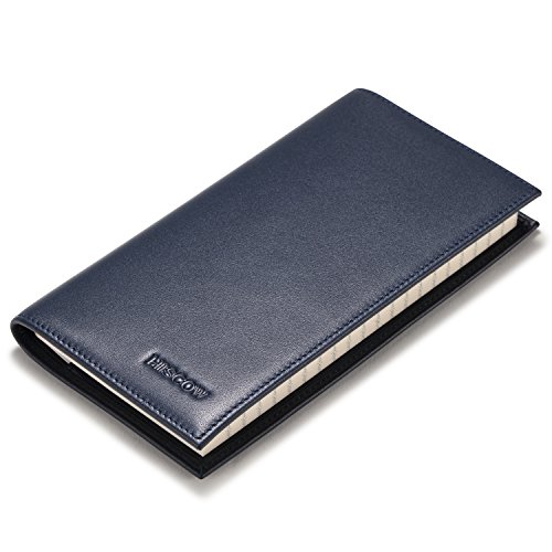 Image of HISCOW Slim Leather Checkbook Cover for Personal Checks, Dark Blue, One Size