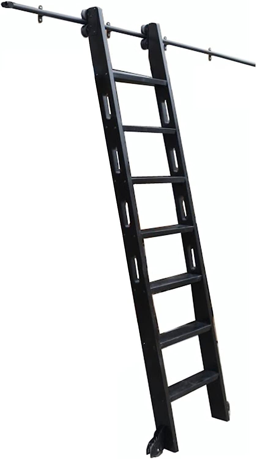 Kit quincaillerie pour échelle coulissante rail 300cm acier noir pour bibliothèque bureau
