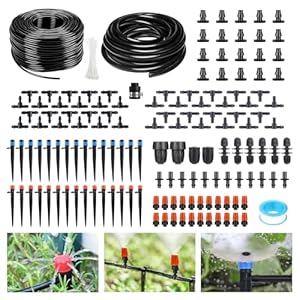 265FT Automatic Drip Irrigation System,Quick Connector Garden Watering System Sprinkler System Kit for Lawn Raised Bed Greenhouse Plant Watering System with 1/4” Tubing,Drip Emitters,Connectors