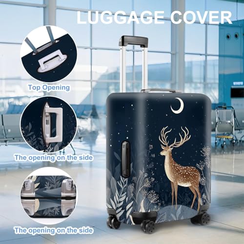 Image of Deer Luggage Cover - Elegant Night Forest Suitcase Protector, Stretchable Waterproof Travel Luggage Sleeve Christmas Holiday Gift,M