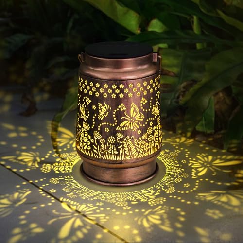 Solar Lanterns Outdoor Waterproof Butterfly Garden Decor Gifts for Women Mom Grandma Hanging Solar Lights Metal Solar Decoration Outside for Yard Patio Backyard Porchfor GardenYardHome Decor