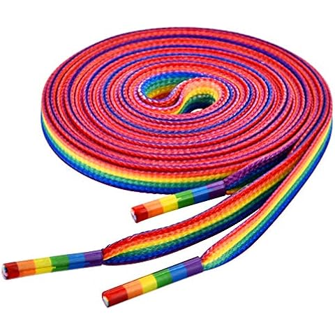 TeeLiy Rainbow Striped Shoe Laces - Rainbow Pride Shoelaces Gay Pride LGBTQ Laces for Parades - Recycled Plastic Materials Brightly Colored Rainbow Laces for Shoes & Sneakers and Cavans 55" Cover